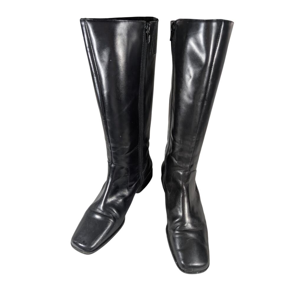 LIFESTRIDE! BLACK VEGAN LEATHER LOW HEEL, SQUARE TOE,V ZIPPER BOOTS! SZ 9.5M - Picture 3 of 11